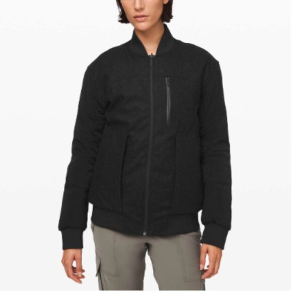 Lululemon Roam Far Wool Reversible Puffer Bomber Black/Heathered Black - Picture 15 of 15